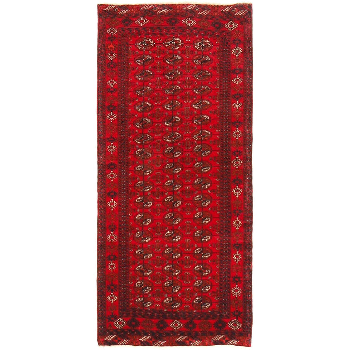 Red Afghan Bokhara Rug 2' 9" x 9' 5" Hand-Knotted | No. AL34093