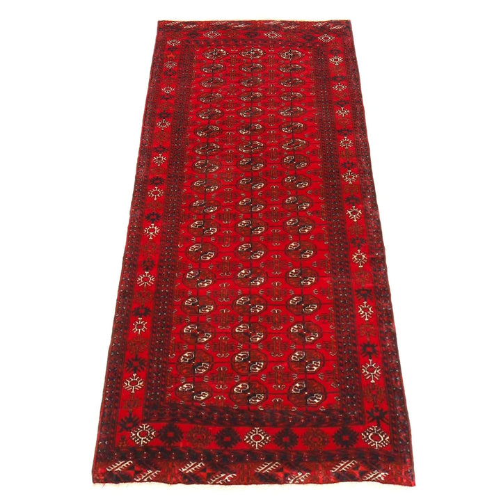 Red Afghan Bokhara Rug 2' 9" x 9' 5" Hand-Knotted | No. AL34093