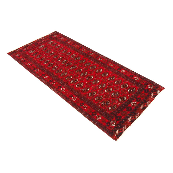 Red Afghan Bokhara Rug 2' 9" x 9' 5" Hand-Knotted | No. AL34093