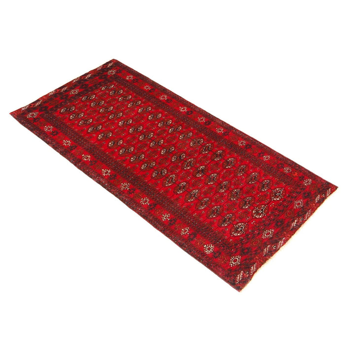 Red Afghan Bokhara Rug 2' 9" x 9' 5" Hand-Knotted | No. AL34093