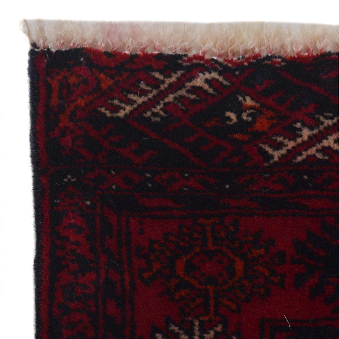 Red Afghan Bokhara Rug 2' 9" x 9' 5" Hand-Knotted | No. AL34093