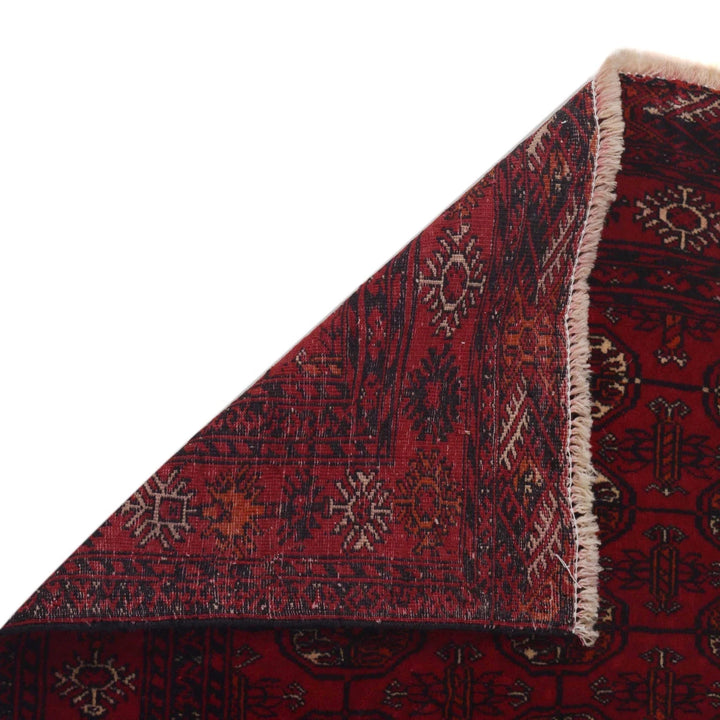 Red Afghan Bokhara Rug 2' 9" x 9' 5" Hand-Knotted | No. AL34093