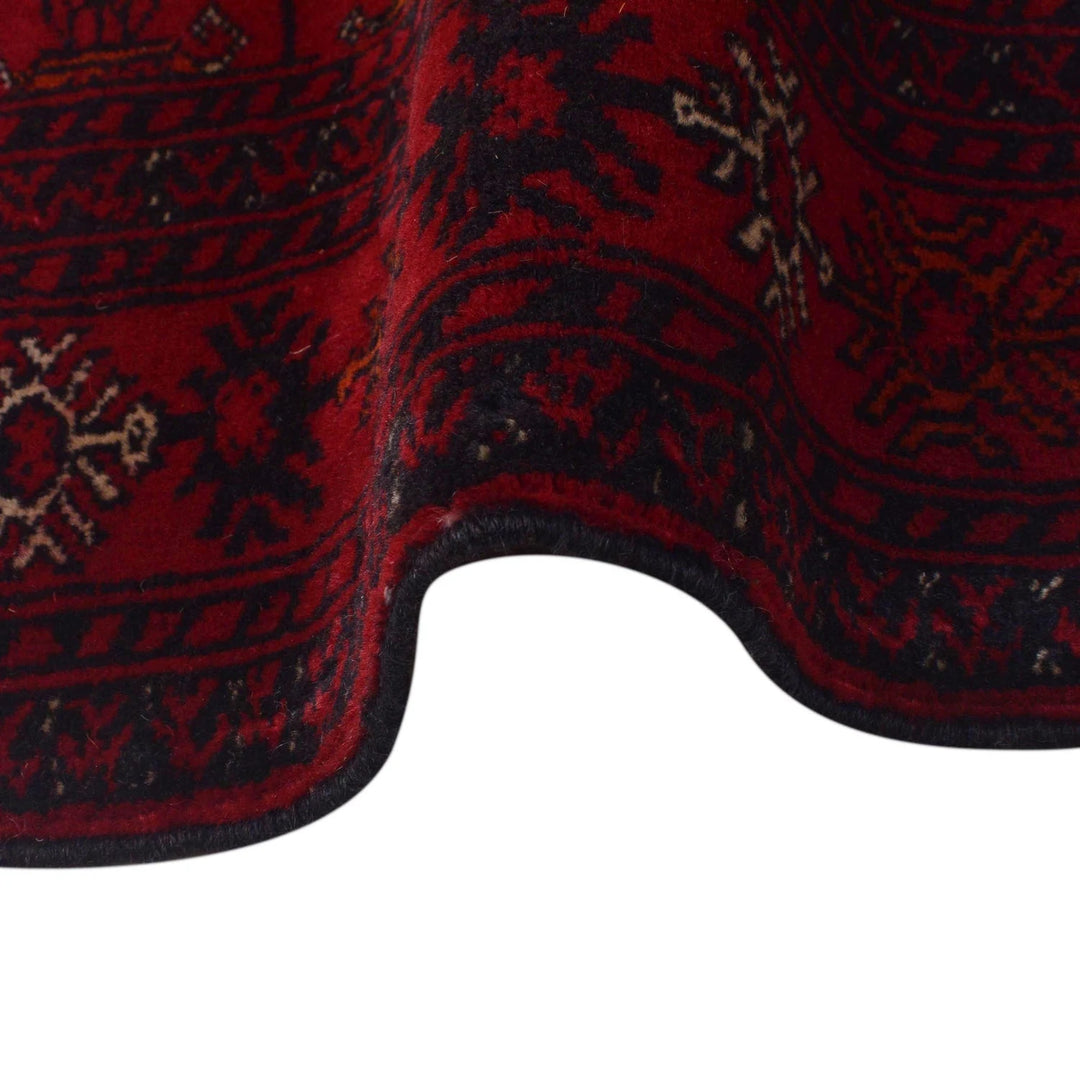 Red Afghan Bokhara Rug 2' 9" x 9' 5" Hand-Knotted | No. AL34093