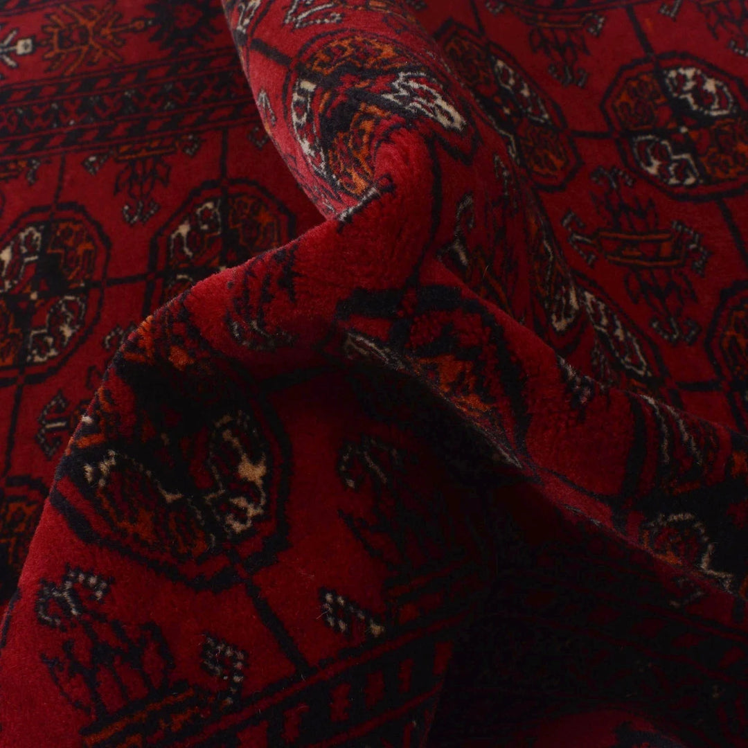 Red Afghan Bokhara Rug 2' 9" x 9' 5" Hand-Knotted | No. AL34093