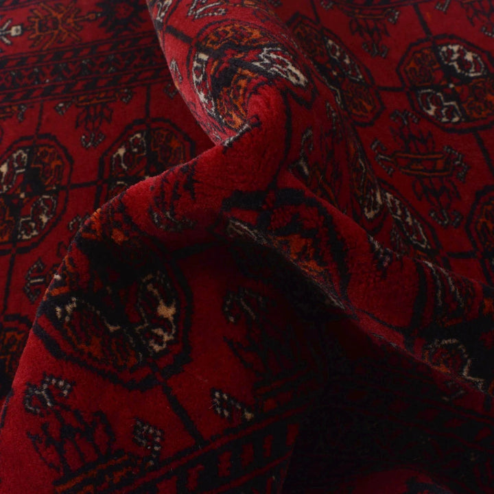 Red Afghan Bokhara Rug 2' 9" x 9' 5" Hand-Knotted | No. AL34093