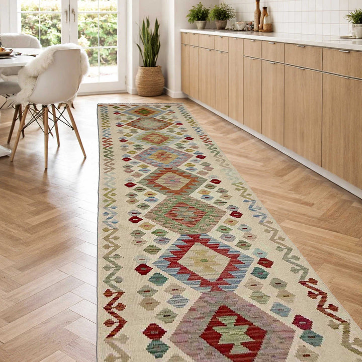 Afghan Vegetable Kilim Rug 2' 8" x 9' 9" Flat-Weave | No. AL341041