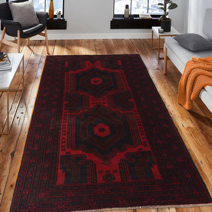 Afghan Baluchi Rug 4' 1" x 8' 1" Hand-Knotted | No. AL34131