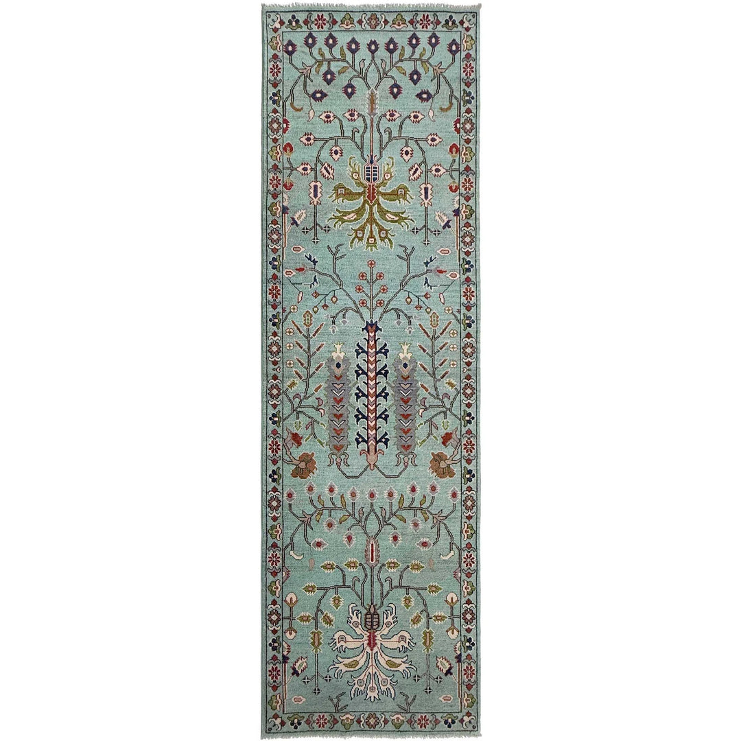 Blue Afghan Sultani Rug Runner 2' 11" x 9' 7" Hand-Knotted | No. AL34133