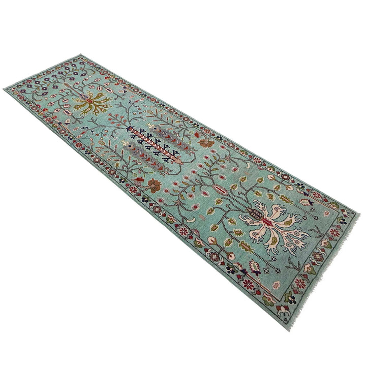 Blue Afghan Sultani Rug Runner 2' 11" x 9' 7" Hand-Knotted | No. AL34133