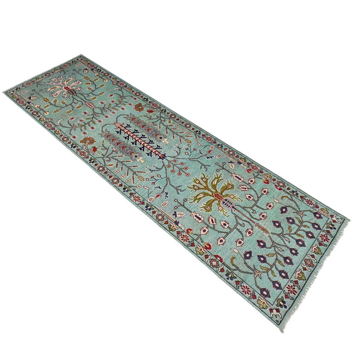Blue Afghan Sultani Rug Runner 2' 11" x 9' 7" Hand-Knotted | No. AL34133