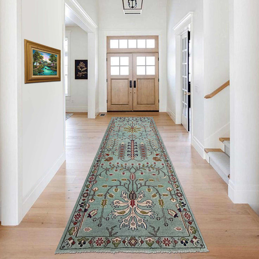 Blue Afghan Sultani Rug Runner 2' 11" x 9' 7" Hand-Knotted | No. AL34133