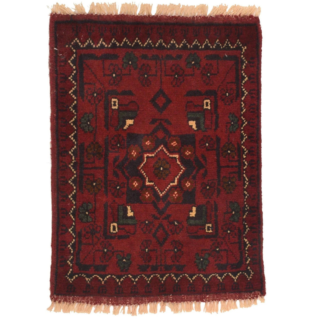 Red Afghan Oriental Rug 1' 5" x 1' 10" Hand-Knotted | No. AL34197