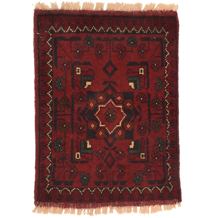 Red Afghan Oriental Rug 1' 5" x 1' 10" Hand-Knotted | No. AL34197