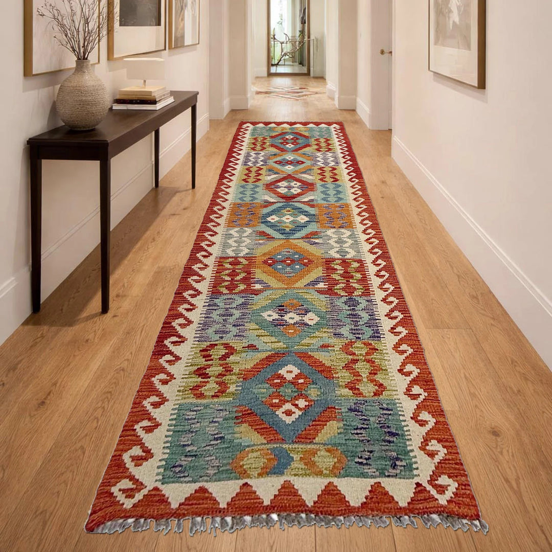 Afghan Vegetable Kilim Rug 2' 7" x 9' 1" Flat-Weave | No. AL342230