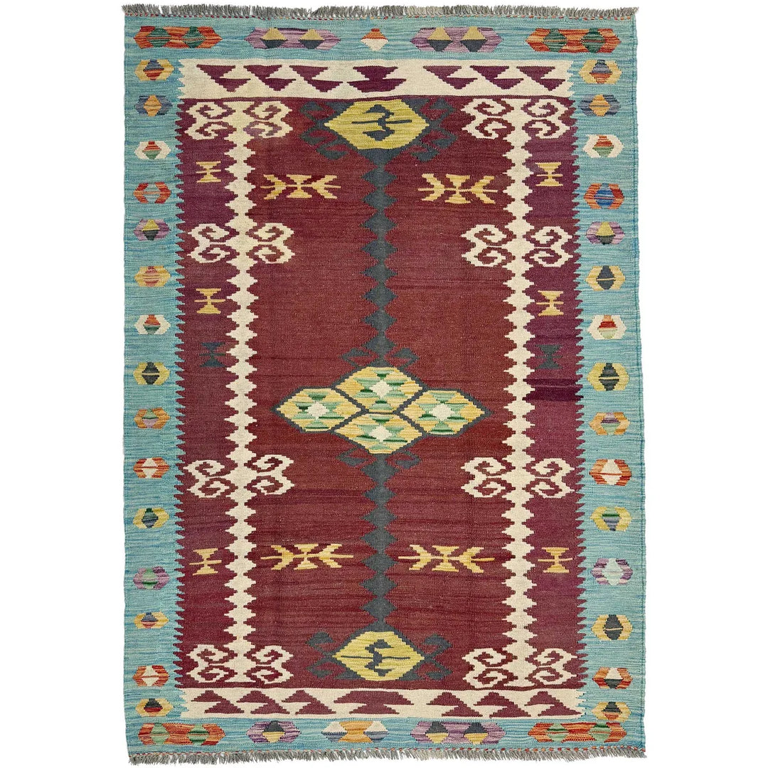 Afghan Vegetable Kilim Rug 4' 5" x 6' 7" Flat-Weave | No. AL342276