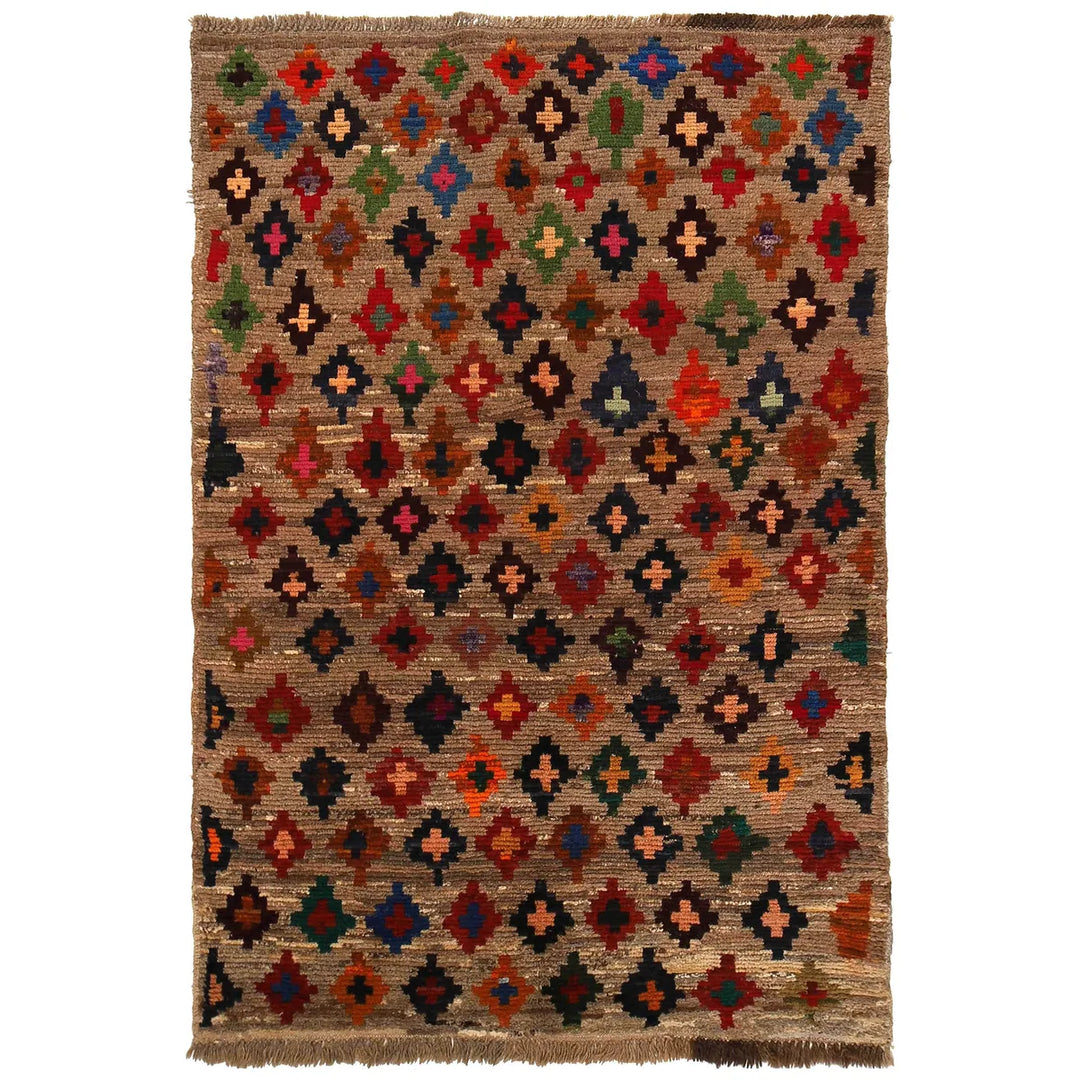 Tan Afghan Baluchi Rug 3' 9" x 5' 9" Hand-Knotted | No. AL34238