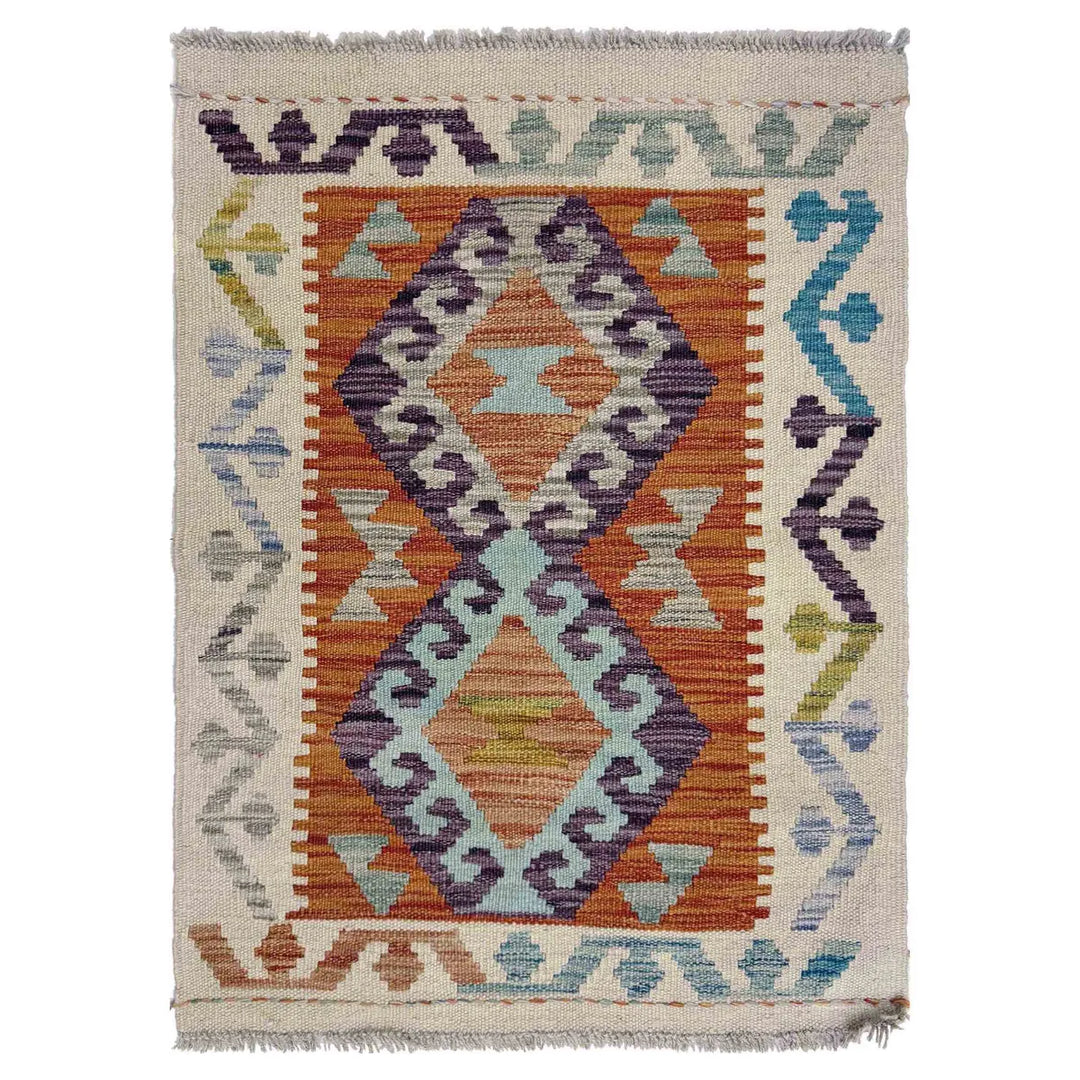 Afghan Vegetable Kilim Rug 2' 0" x 2' 9" Flat-Weave | No. AL342565