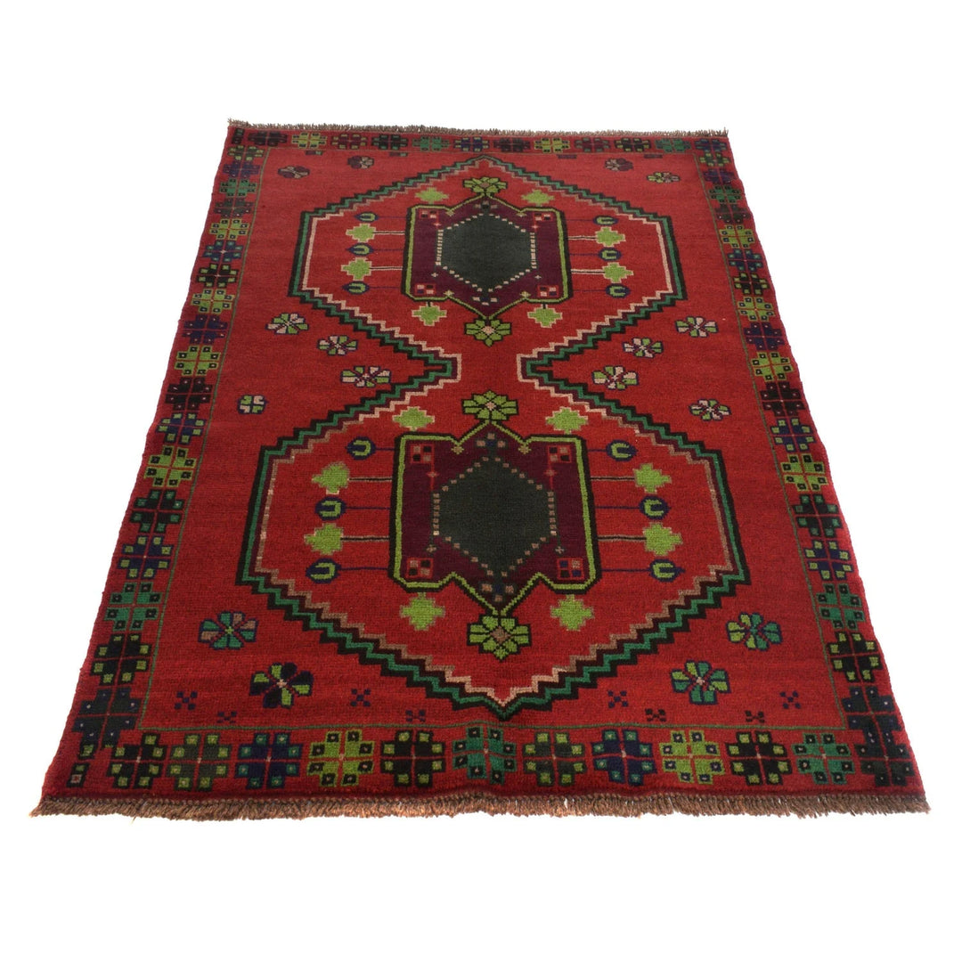 Red Afghan Baluchi Rug 4' 2" x 6' 8" Hand-Knotted | No. AL34296