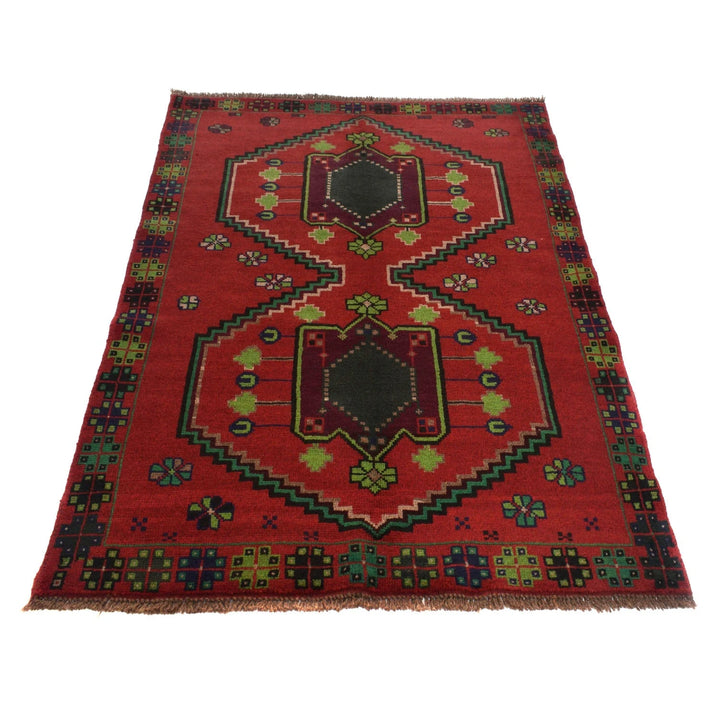 Red Afghan Baluchi Rug 4' 2" x 6' 8" Hand-Knotted | No. AL34296