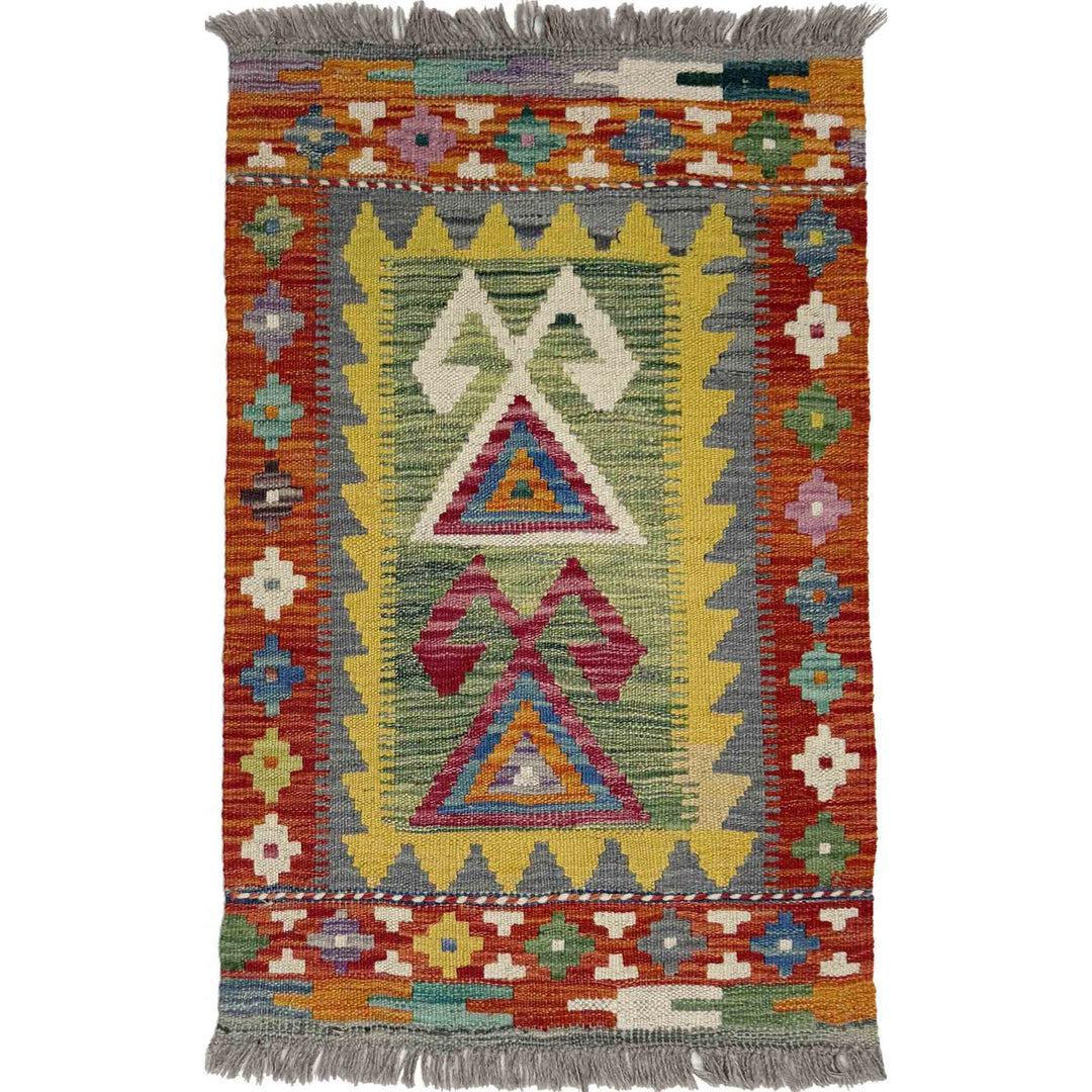 Multicolor Afghan Vegetable Kilim Rug 1' 11" x 2' 11" Flat-Weave | No. AL34317