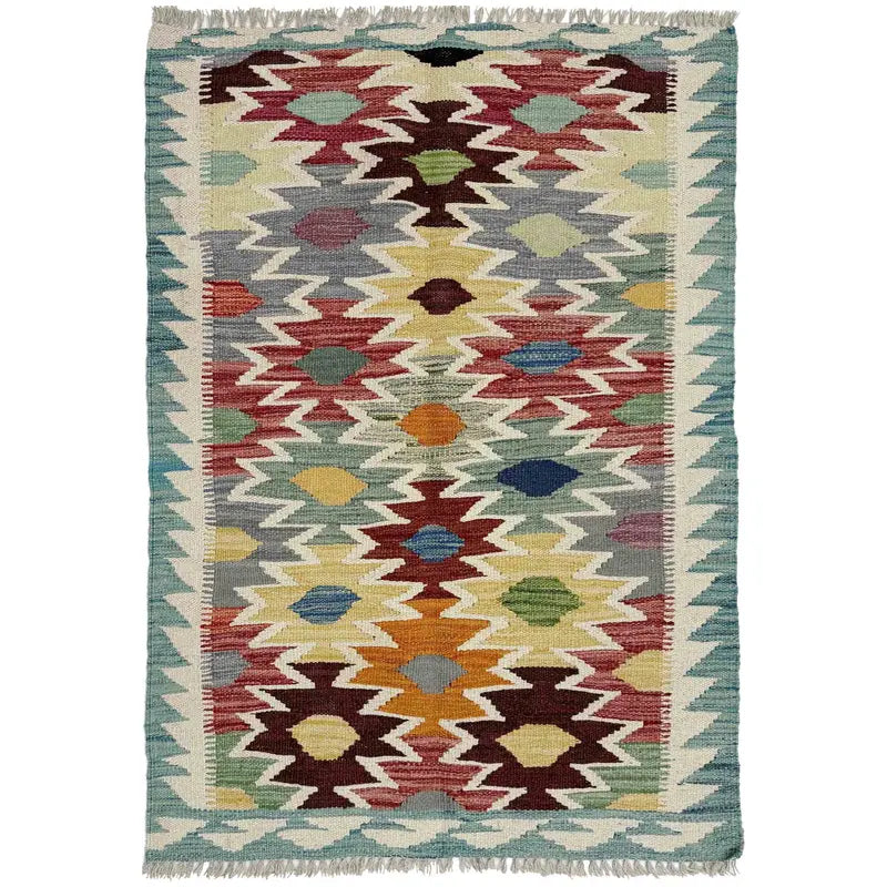 Afghan Vegetable Kilim Rug 2' 8" x 3' 11" Flat-Weave | No. AL343477
