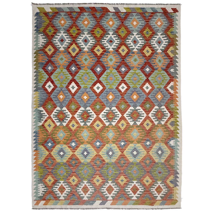 Afghan Vegetable Kilim Rug 6' 7" x 9' 5" Flat-Weave | No. AL343598