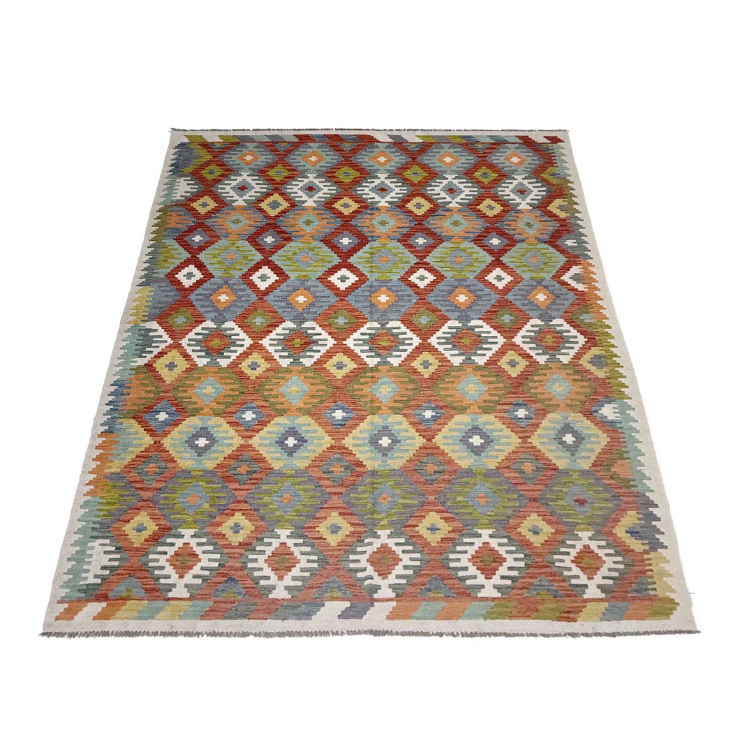 Afghan Vegetable Kilim Rug 6' 7" x 9' 5" Flat-Weave | No. AL343598