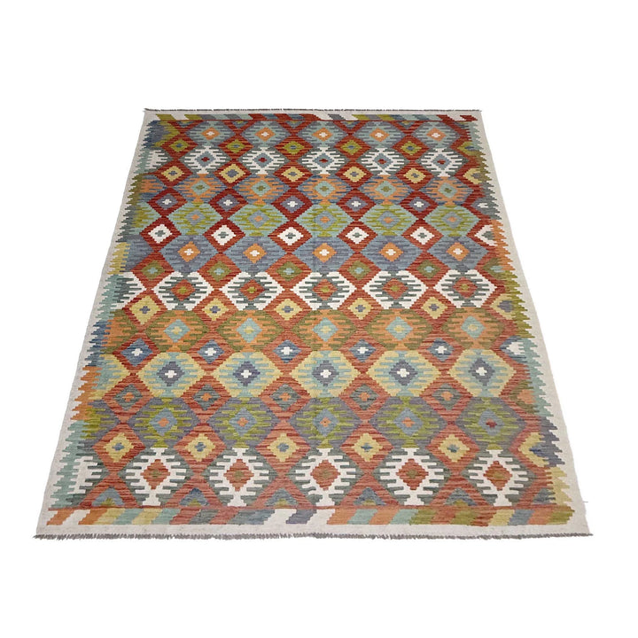Afghan Vegetable Kilim Rug 6' 7" x 9' 5" Flat-Weave | No. AL343598