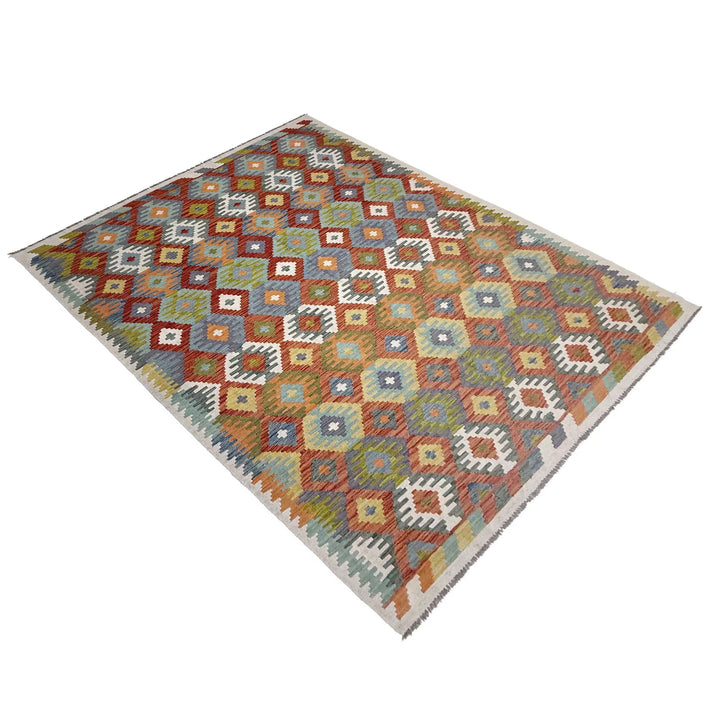 Afghan Vegetable Kilim Rug 6' 7" x 9' 5" Flat-Weave | No. AL343598