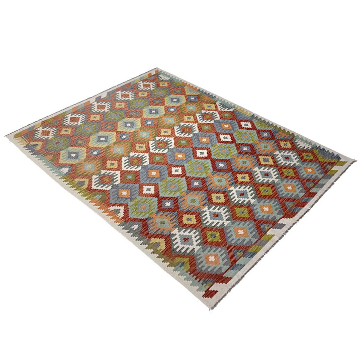 Afghan Vegetable Kilim Rug 6' 7" x 9' 5" Flat-Weave | No. AL343598