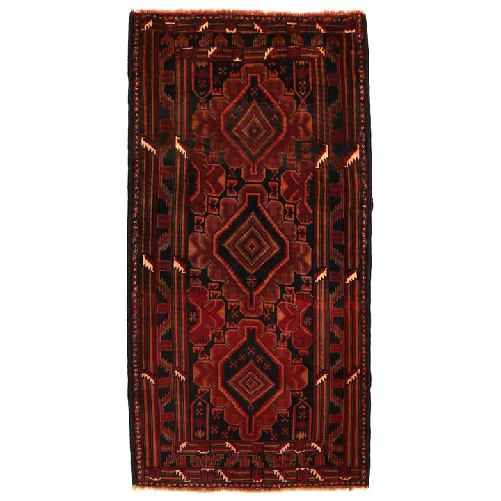 Red Afghan Baluchi Rug 3' 7" x 5' 3" Hand-Knotted | No. AL34470