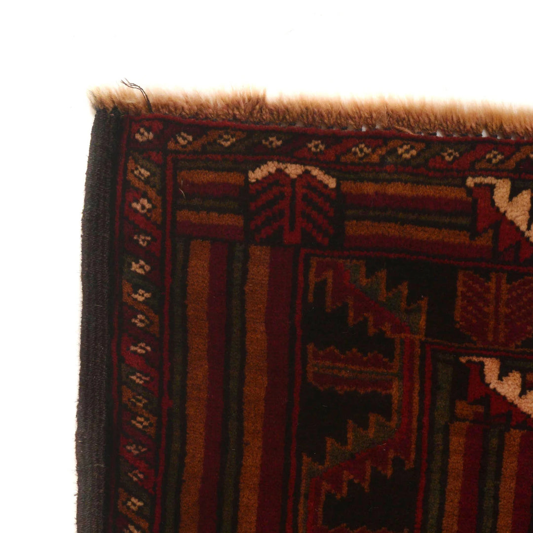 Red Afghan Baluchi Rug 3' 7" x 5' 3" Hand-Knotted | No. AL34470