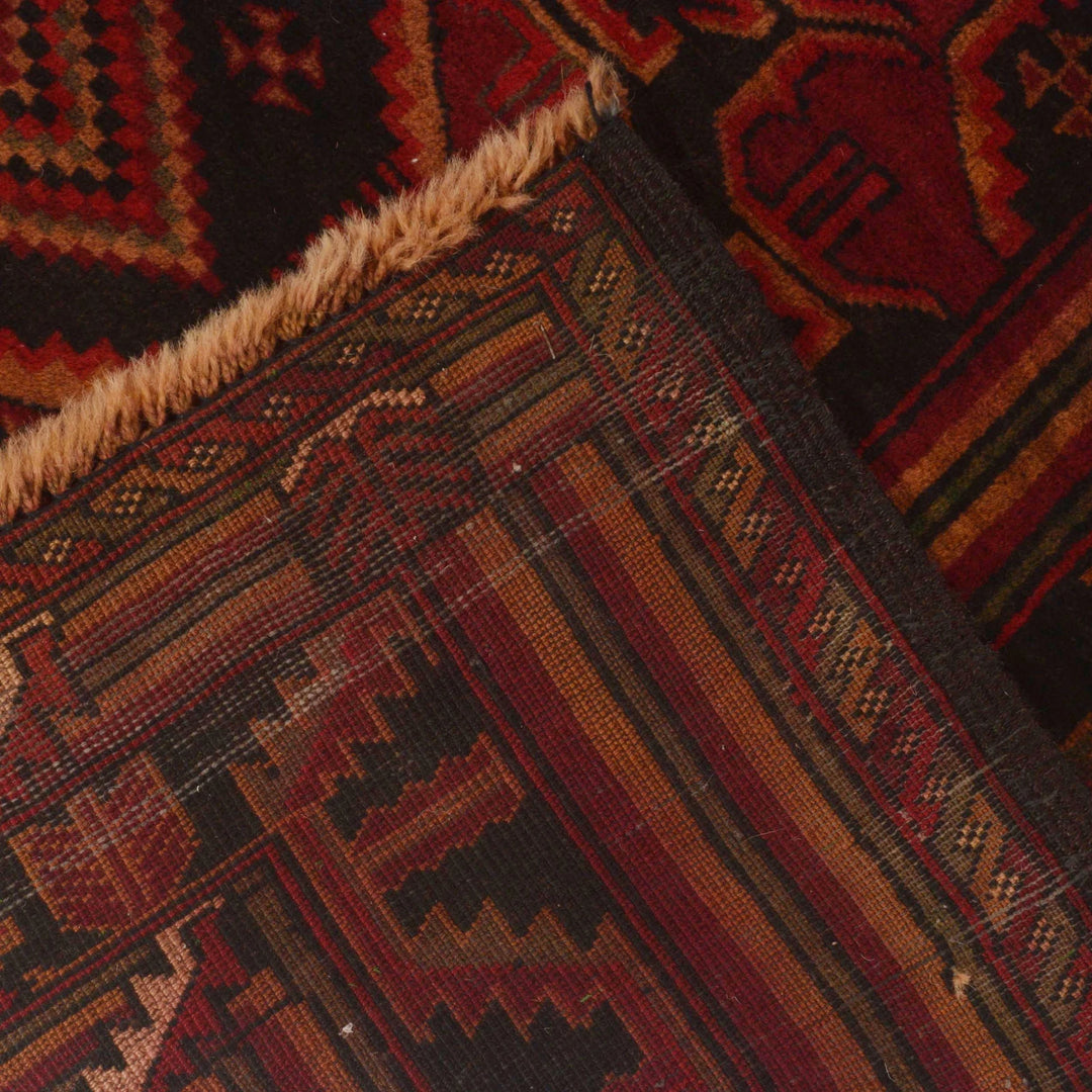 Red Afghan Baluchi Rug 3' 7" x 5' 3" Hand-Knotted | No. AL34470