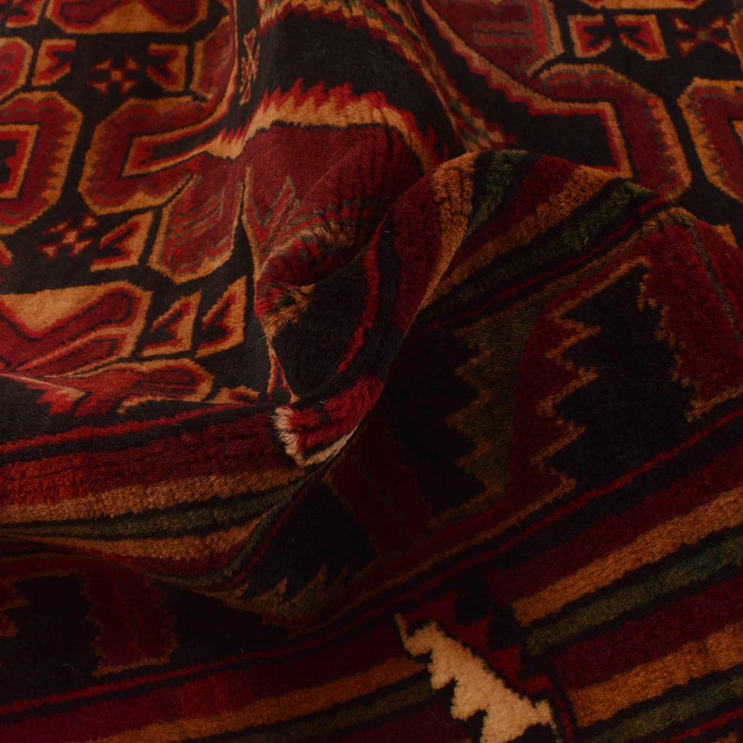 Red Afghan Baluchi Rug 3' 7" x 5' 3" Hand-Knotted | No. AL34470