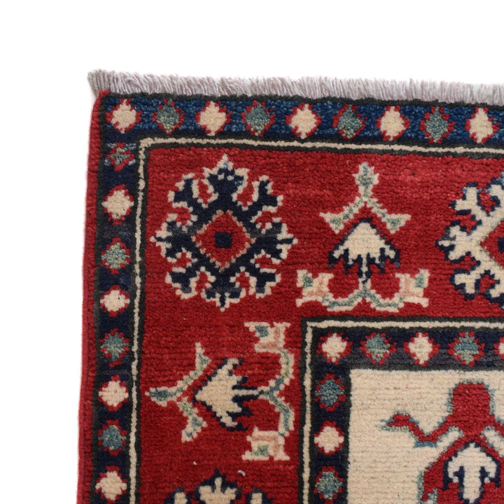 Ivory Afghan Kazak Rug 3' 4" x 5' 1" Hand-Knotted | No. AL34490