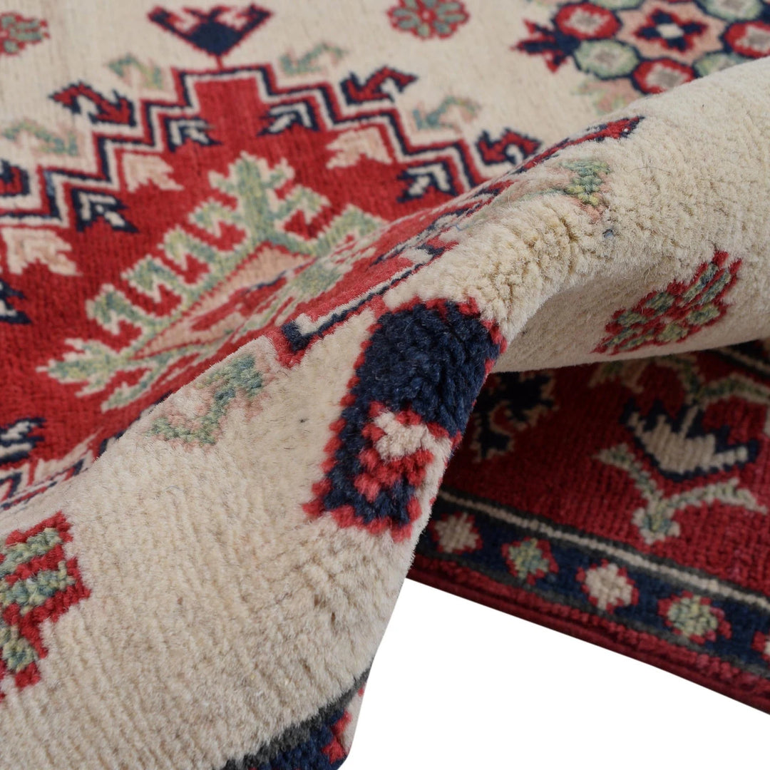 Ivory Afghan Kazak Rug 3' 4" x 5' 1" Hand-Knotted | No. AL34490