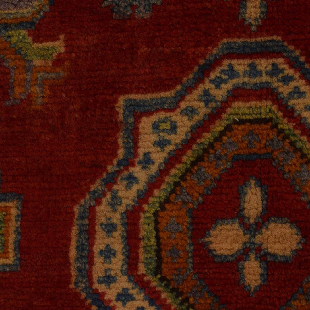 Red Afghan Kazak Rug 3' 5" x 5' 0" Hand-Knotted | No. AL34529