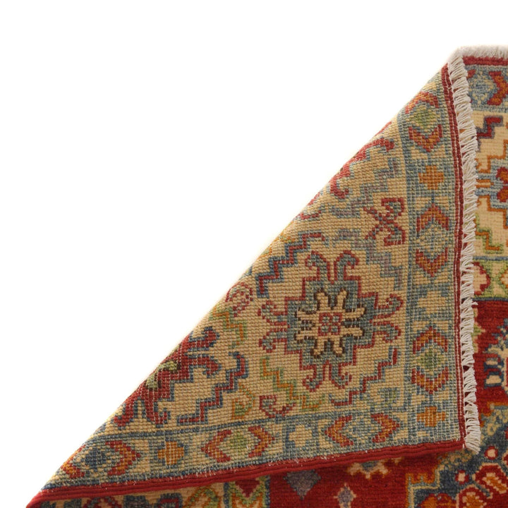 Red Afghan Kazak Rug 3' 5" x 5' 0" Hand-Knotted | No. AL34529