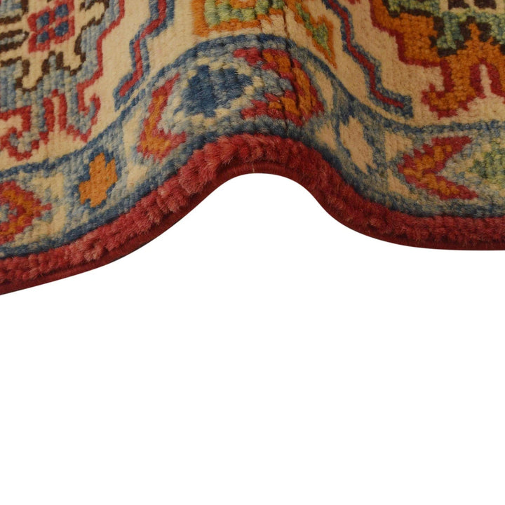Red Afghan Kazak Rug 3' 5" x 5' 0" Hand-Knotted | No. AL34529