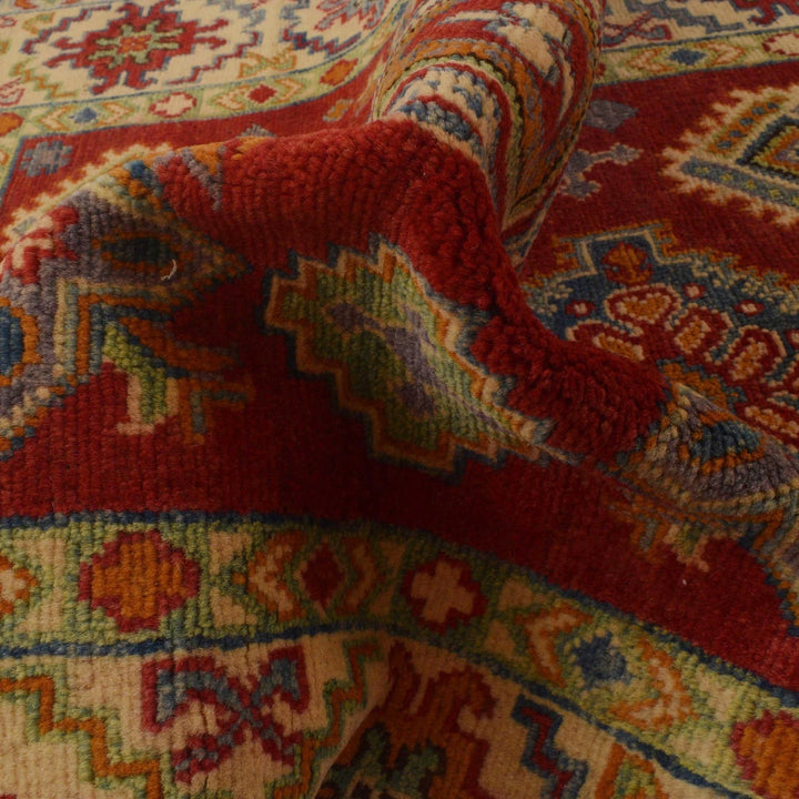 Red Afghan Kazak Rug 3' 5" x 5' 0" Hand-Knotted | No. AL34529