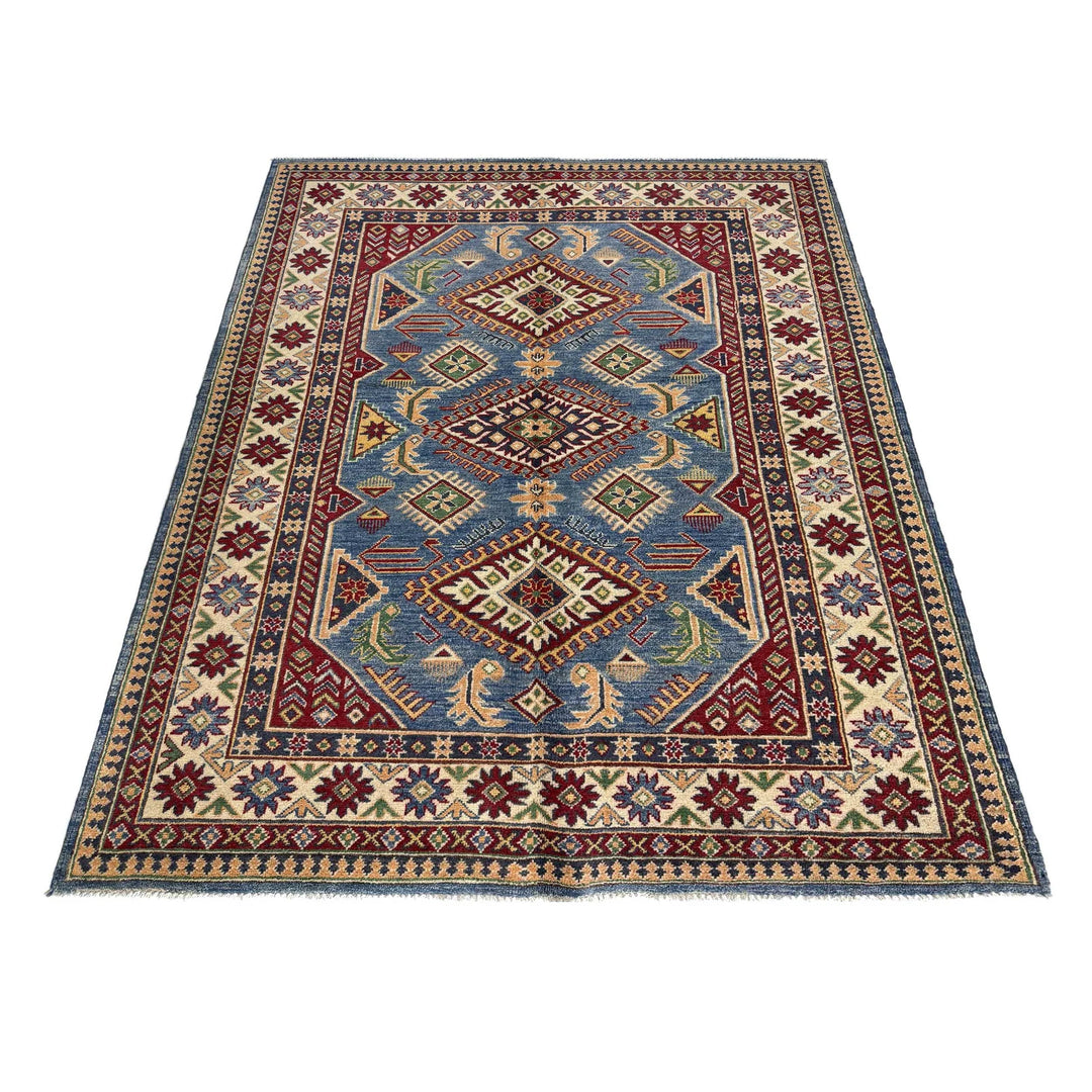 Blue Afghan Kazak Rug 4' 11" x 6' 10" Hand-Knotted | No. AL345896