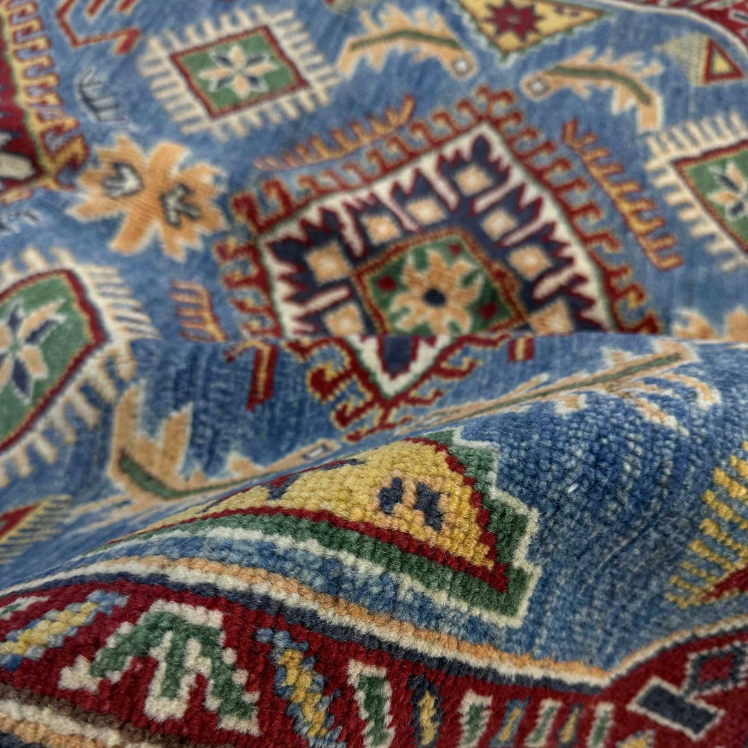 Blue Afghan Kazak Rug 4' 11" x 6' 10" Hand-Knotted | No. AL345896