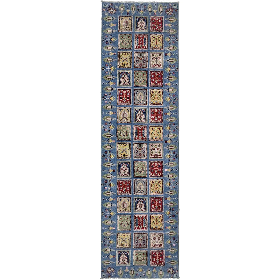 Blue Afghan Bakhtiar Runner Rug 2' 8" x 9' 8" Hand-Knotted | No. AL34673
