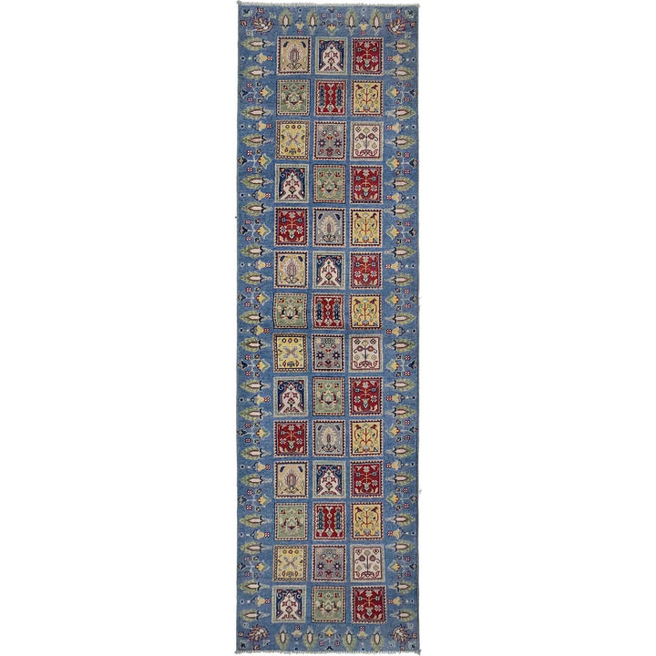 Blue Afghan Bakhtiar Runner Rug 2' 8" x 9' 8" Hand-Knotted | No. AL34673