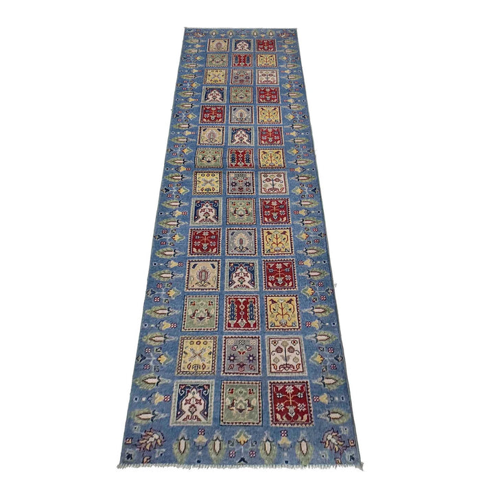 Blue Afghan Bakhtiar Runner Rug 2' 8" x 9' 8" Hand-Knotted | No. AL34673