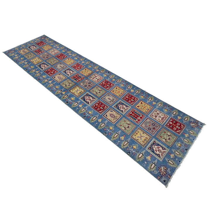 Blue Afghan Bakhtiar Runner Rug 2' 8" x 9' 8" Hand-Knotted | No. AL34673