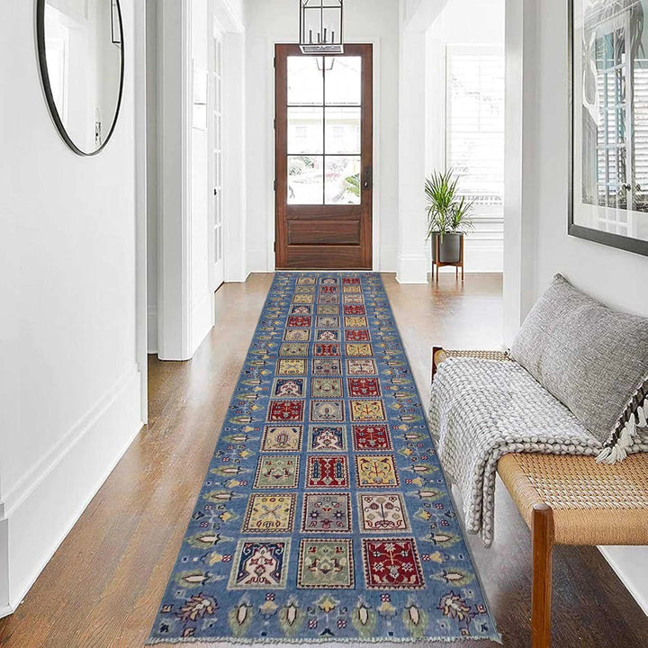 Blue Afghan Bakhtiar Runner Rug 2' 8" x 9' 8" Hand-Knotted | No. AL34673