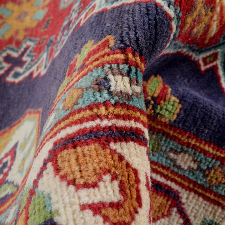 Blue Afghan Kazak Rug 3' 3" x 4' 11" Hand-Knotted | No. AL34699