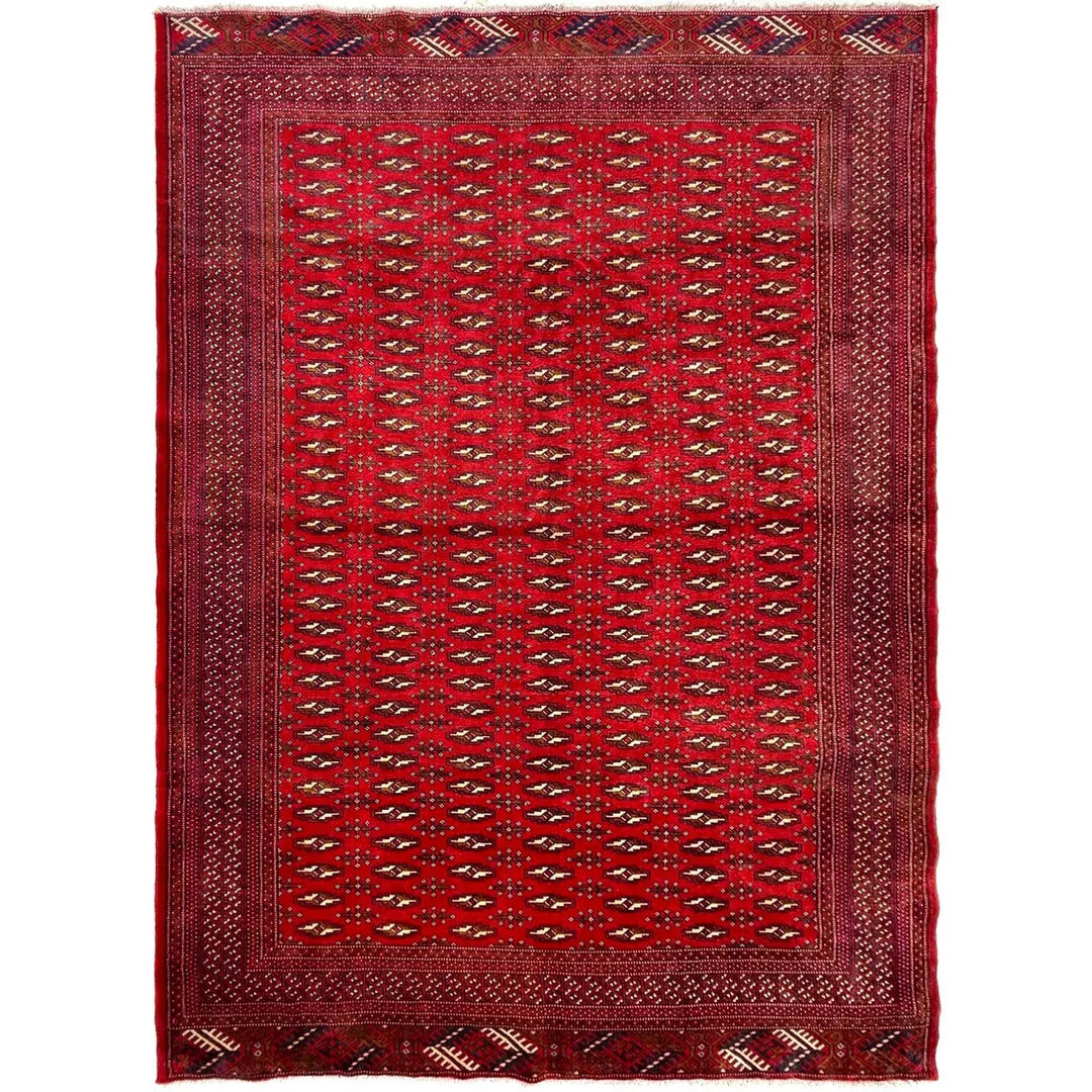 Deep Red Afghan Bokhara Rug 6' 10" x 9' 1" Hand-Knotted | No. AL34702