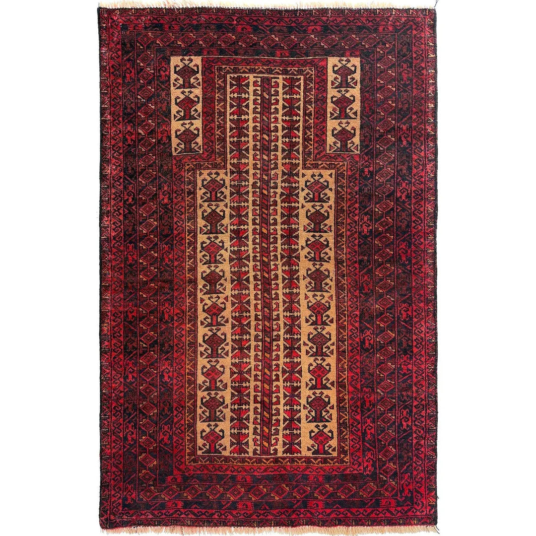 Afghan Prayer Rug 3' 2" x 4' 11" Hand-Knotted | No. AL34773